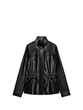 Zara Black Faux Leather Drawstring Waist Jacket